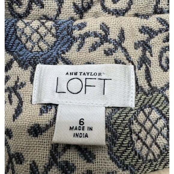 Ann Taylor Loft Wool Blend Knit Blazer Jacket Blue Beige Medallion Size 6 - Picture 7 of 9